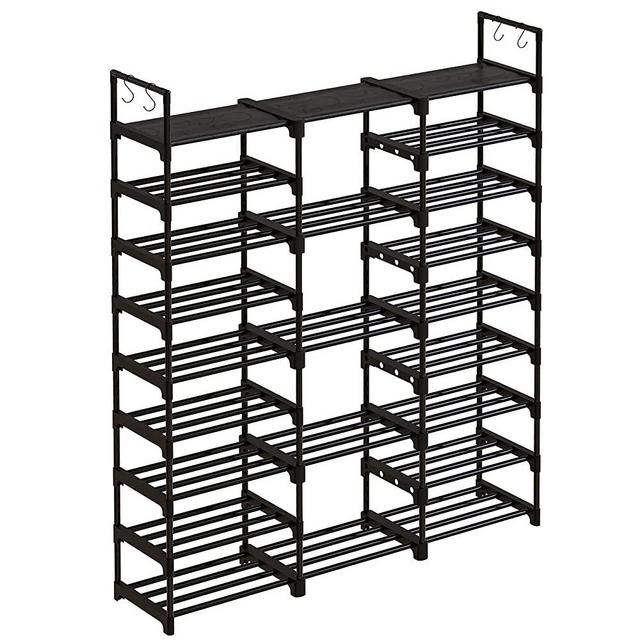 WOWLIVE 9 Tiers Shoe Rack Shoe Storage Shoe Organizer 50-55 Pairs Shoe Tower Unit Shelf Durable Metal Pipes with Plastic Connectors Stackable Shoe Cabinet Black(SSS3B9)