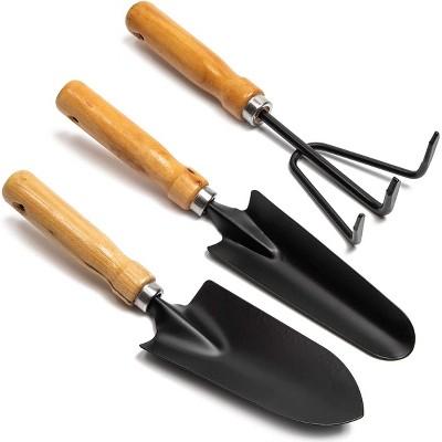 Farmlyn Creek Set of 3 Black Iron Gardening Tools Set - Mini Hand Trowel, Transplanter, Hand Rake Cultivator