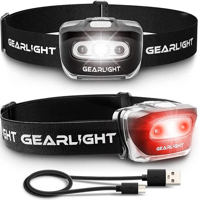 ﻿GearLight USB Rechargeable Headlamp Flashlight - S500 Running, Camping, and Outdoor LED Headlight Headlamps - Head Lamp Light for Adults, Kids, Emergency Gear Stocking Stuffers [2 Pack]