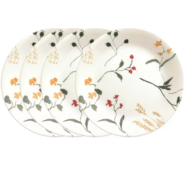 Corelle 4pk 8.5" Vitrelle Wildflower Lunch Plates: Floral Round Salad Plates, Dishwasher-Safe, Service for 4