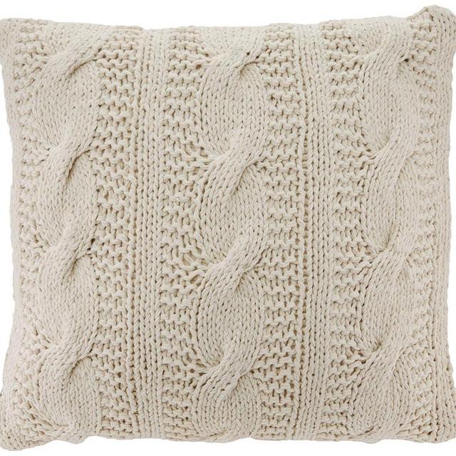 SARO LIFESTYLE 1020 McKenna Knitted Collection Vanilla Cable Knit Design Down Filled Cotton Throw Pillow