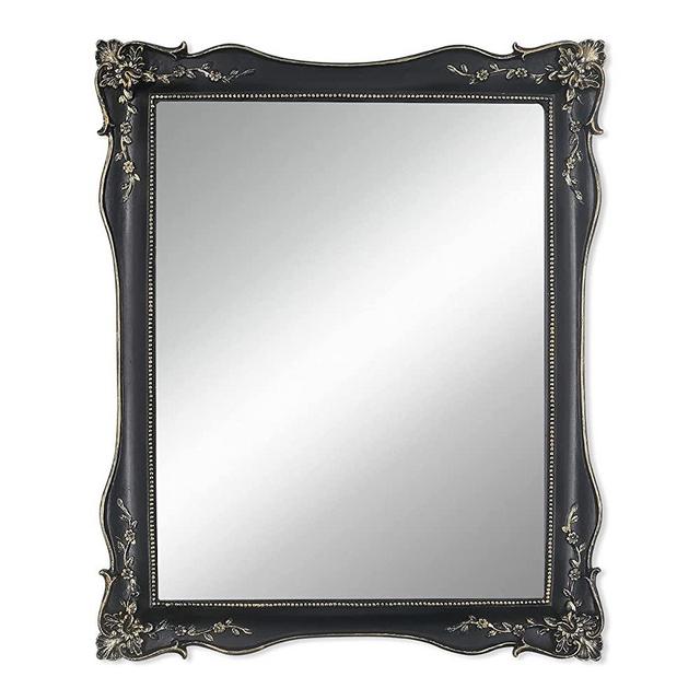 WRAPACK Wall Mirror, Vintage Mirror for Bathroom Living Room, Makeup Mirror, Black & Gold Finish, 13 1/2 x 17 inch