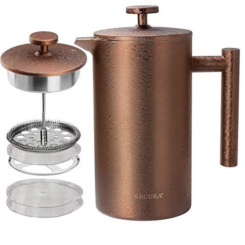 Secura French Press Coffee Maker, 304 Grade Stainless Steel Insulated Coffee Press with 2 Extra Screens, 34oz (1 Litre), Coffee