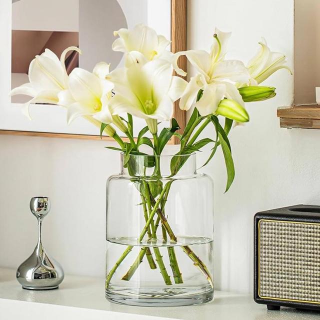 Clear Vases for Centerpieces, 7 Inch Large Glass Vase for Bouquet, Glasses Home Decor Modern Jarrones Decorativos for Wedding Living Room Dining Table Office