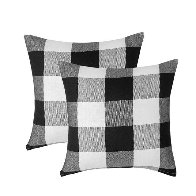 Vanky Set of 2 Buffalo Check Plaid Pillow Covers Black White 18 x 18 Inches