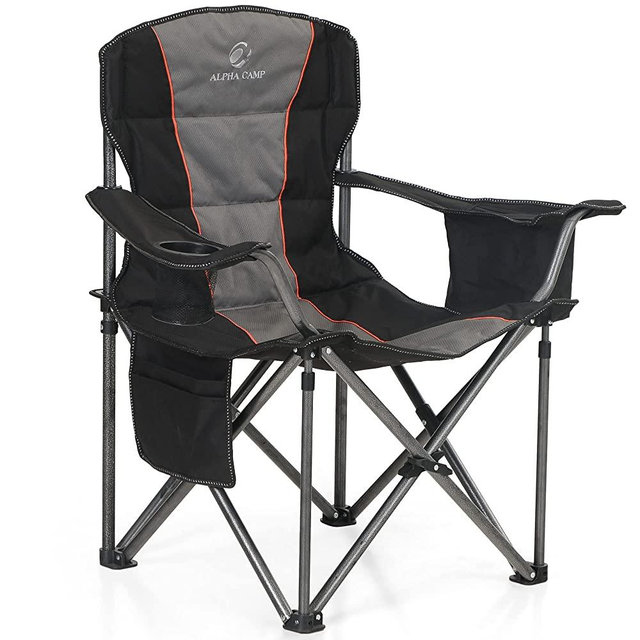 LET'S CAMP Folding Camping Chair Oversized Heavy Duty Padded Outdoor Chair with Cup Holder Storage and Cooler Bag, 450 LBS Weight Capacity, Thicken 600D Oxford