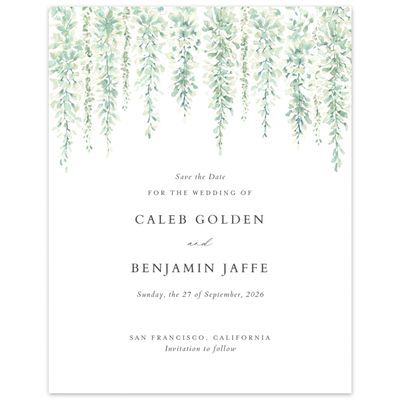 Green Floral Wedding Digital Save the Date - Portree Portrait
