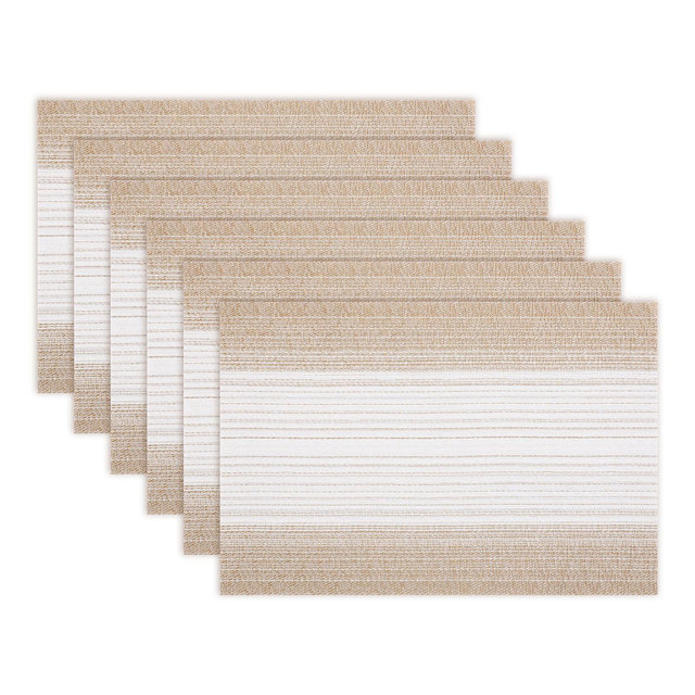 REGALWOVEN Table Decor Washable Heat Resistant Rectangle Plastic Wipeable Placemats Wipe Clean 6Pcs Gold Beige