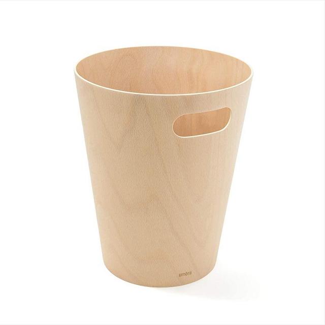 Umbra Woodrow, Natural 2 Gallon Modern Wooden Trash Can Wastebasket or Recycling Bin for Home or Office