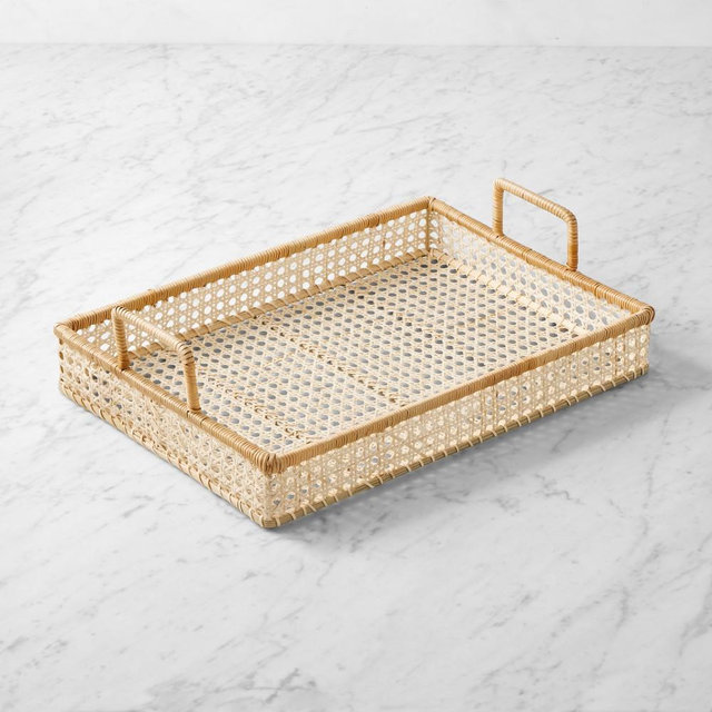 Two Tone Rattan Rectangular Tray, Large