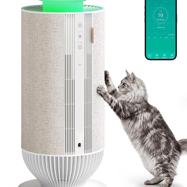 Petbobi Air Purifiers for Home Pets - Air Purifier for Large Room up to 3600 ft², H13 + H11 HEPA for Pet Odors & Hair Dander, 360° Airflow Air Cleaner with PM2.5 Monitor, App Control, Auto Mode
