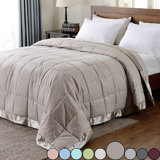 downluxe Lightweight Queen Down Alternative Blanket with Satin Trim, Sand, 90 X 90 Inch