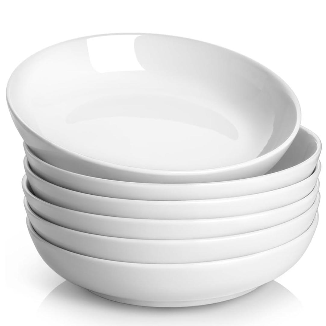 Wide and Shallow Bowls, Set of 6, White
