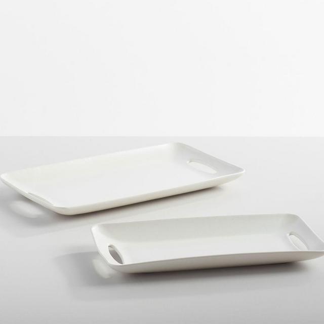 Mason Stoneware Rectangular Serving Trays, Set of 2, Small & Large - Ivory