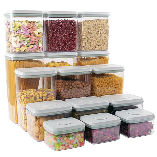 15PC Pop Containers with Lids Airtight Food Storage Containers Stackable Container with Labels, BPA-Free for Cereal Snack Flour Sugar Coffee Pasta - (0.5, 1.2, 2.0, 2.7, 3.3qt)*3