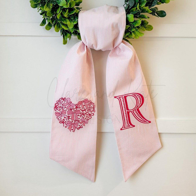 Valentines Wreath Sash, Heart Wreath Sash, Monogram Wreath Sash, Monogram Wreath Ribbon, Wreath Scarf, Valentines Wreath Bow