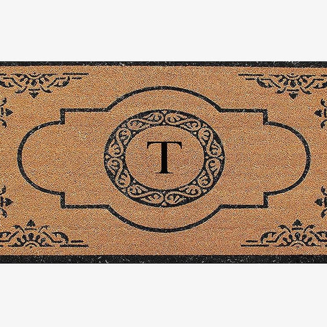 A1 Home Collections First Impression Hand Crafted Abrilina Entry Coir Monogrammed Double Doormat, 72" L x 36" W, X-Large