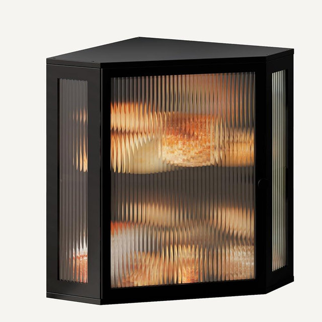 Vellzeyce Corner Bread Box for Kitchen Countertop,Double Layer Large Capacity Bread Storage Bin, Bamboo Bread Container with Acrylic Door (Black, Extra Large)