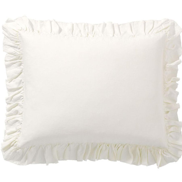 Classic Ivory Belgian Flax Linen Fringe Ruffle Standard Shams, Set of 2