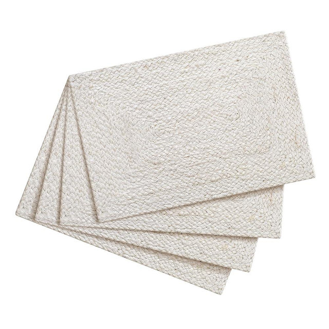 Hausattire Jute Braided Placemats 13x19 Inches Set of 4 Reversible Handwoven Boho Vintage Placemats for Kitchen Dining Tables|BBQ's Spring Easter Decor Weddings Indoor & Outdoor Parties|Off-White