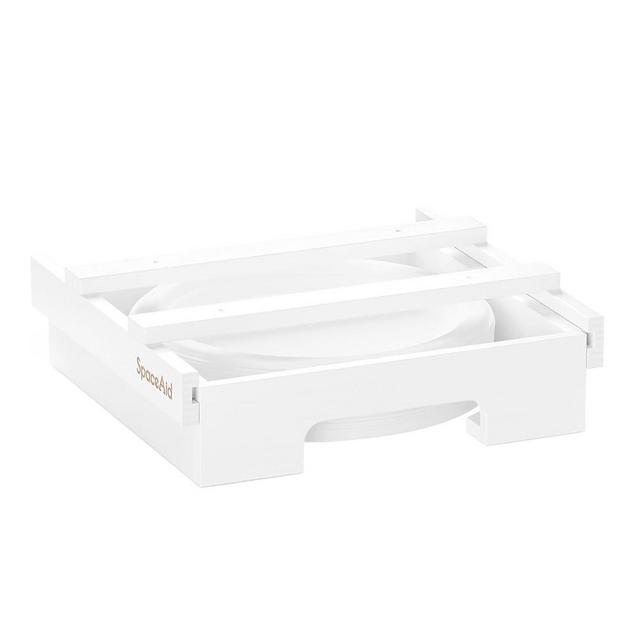 SpaceAid 10-inch Paper Plate Dispenser, Under Cabinet Bamboo Plates Holder, Kitchen Counter Vertical Plate Dipensers Holders Countertop Caddy (for 10 inches Plates, White)