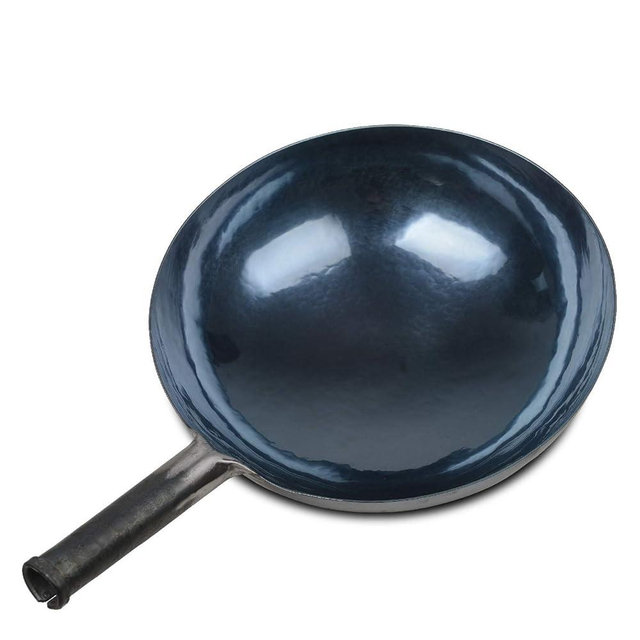 臻三环 ZhenSanHuan Chinese Hand Hammered Iron Woks and Stir Fry Pans, Non-stick, No Coating, Carbon Steel Pow (32CM, Blue Black - Seasoned)