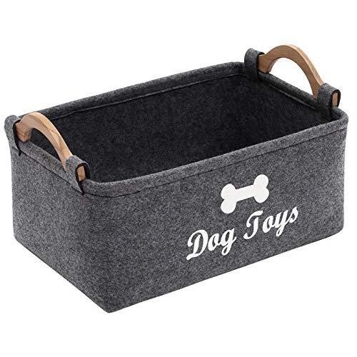 Geyecete Dog Toys Storage Bins - with Wooden Handle, Pet Supplies Storage Basket/Bin Kids Toy Chest Storage Trunk
