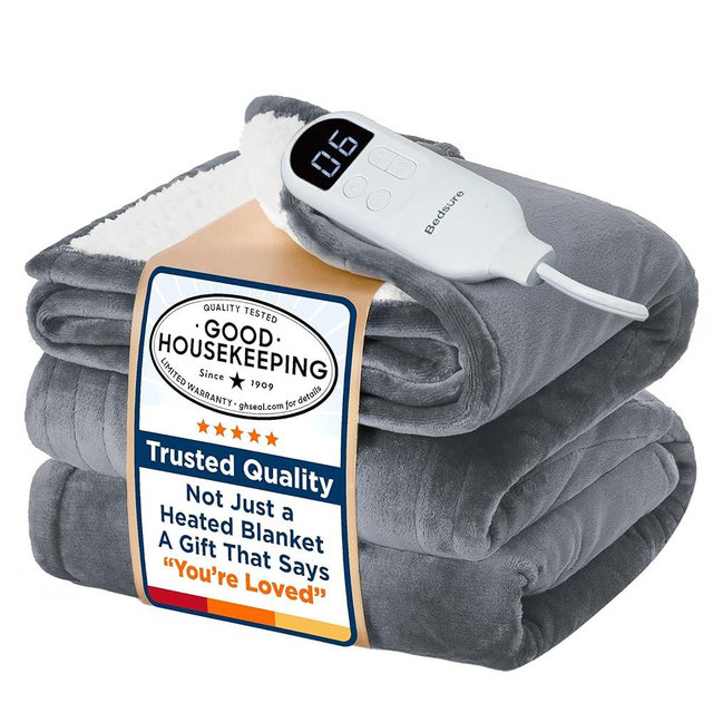 Bedsure Electric Blanket Full Size - Soft Flannel Heated Blanket Full, Fast Heating with 6 Time Settings (Up to 10H) & 6 Heat Settings, Warm Gifts for Grandma (72x84 inches, Grey)