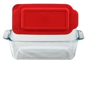 World Kitchen - Pyrex Basics 1.5 Quart Loaf Dish with Red Plastic Lid