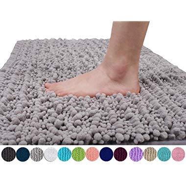 Yimobra Original Luxury Chenille Bath Mat, Soft Shaggy and Comfortable, Large Size, Super Absorbent and Thick, Non-Slip, Machine Washable, Perfect for Bathroom (31.5 X 19.8 Inches, Gray)