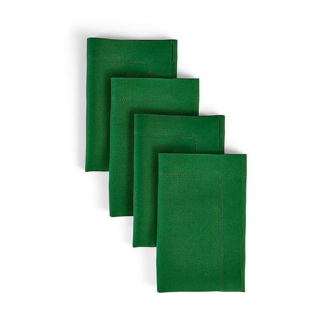 Solino Home Linen Dinner Napkins 20 x 20 Inch – Classic Hemstitch Garden Green Napkins Set of 4 – 100% Pure Linen Napkins for Thanksgiving, Christmas – Handcrafted and Machine Washable