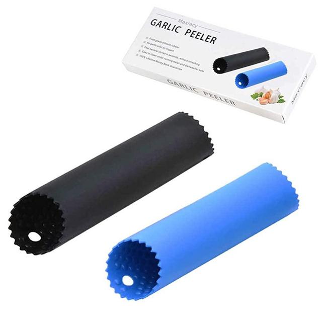 Maxracy 2 Set Silicone Garlic Peeler Easy Roller Tube Useful Garlic Odorfree Kitchen Tool (Black,Blue)