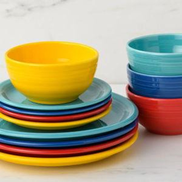 Mixed Vibrant Bistro Coupe 12-Piece Dinnerware Set, Service for 4