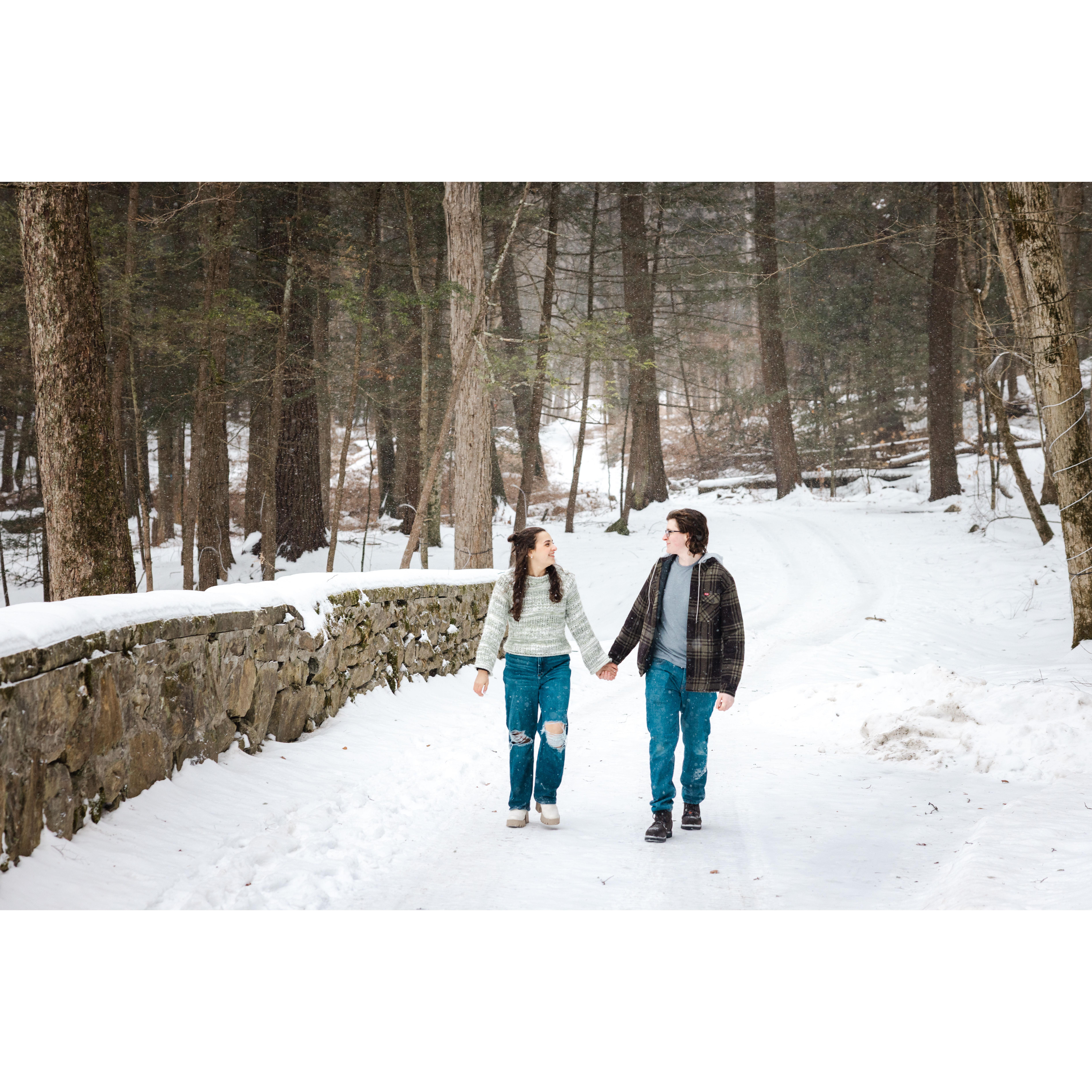 From our snowy engagement session with our wedding photographer (Caitlin Miller Photography) during the biggest storm that season!