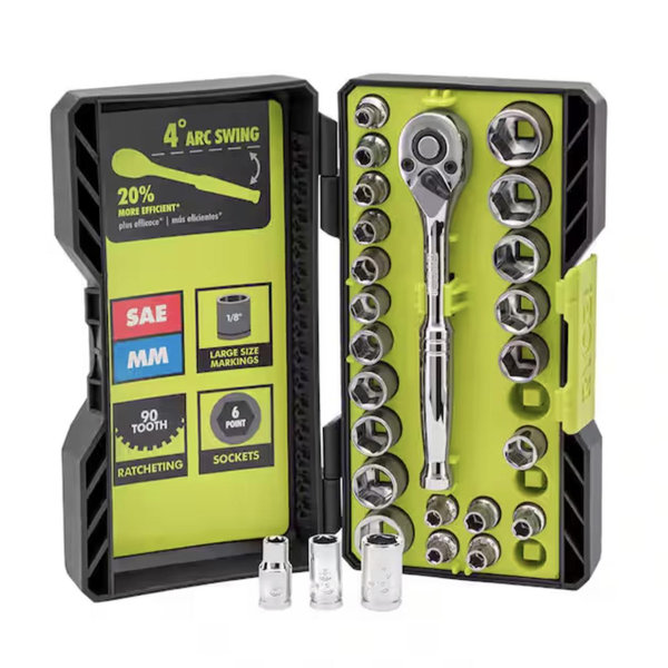 RYOBI 26-Piece 1/4 in. Drive Ratchet and Socket Set RHMTS12601