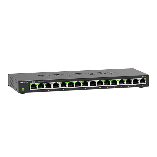 NETGEAR 16-Port Gigabit Ethernet Unmanaged Switch (GS316) - Desktop or Wall Mount, Silent Operation