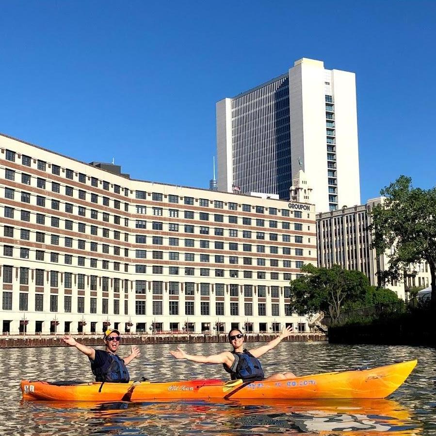 Jackie beating Daniel at kayaking.