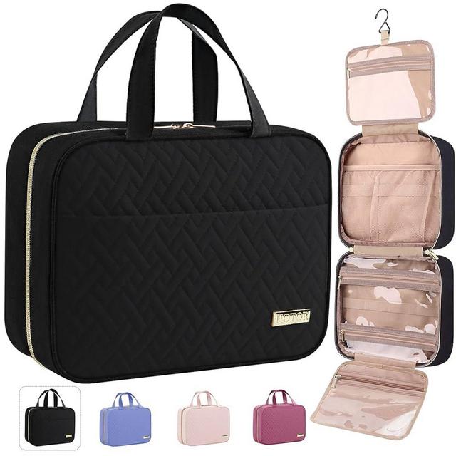 HOTOR Travel Toiletry Bag - Toiletry Bag w/Hanging Hook - Spacious Toiletry Bag for Women & Men, Makeup Bag/Big Comparment, Waterproof for Travel Accessories, Travel Essentials, Medium, Black