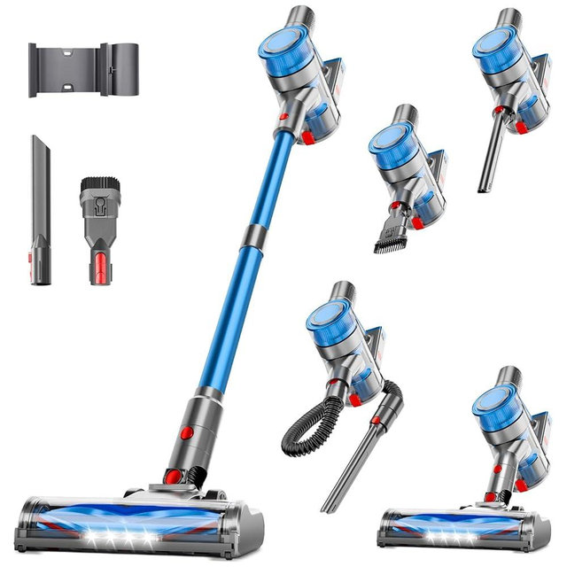 fenhua Cordless Vacuum Cleaner for Home, Powerful Stick Vacuum Cleaner with Rechargeable Battery, 6-in-1 Lightweight Handheld Vacuum, 45 Mins Runtime for Hardfloor & Carpets Pet Hair (Blue)