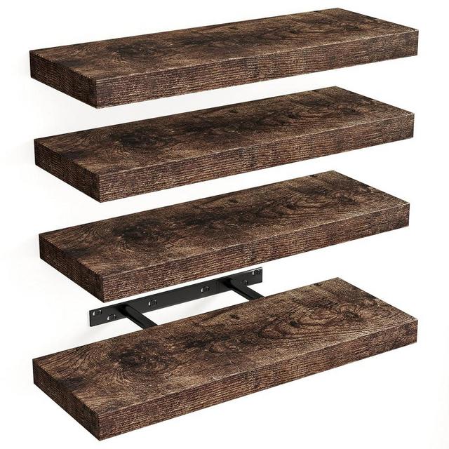 Fixwal 15.8in Floating Shelves, Rustic Wood Finish Wall Shelves Set of 4, Shelves for Wall Decor, with Invisible Brackets for Bathroom, Living Room,Bedroom and Kitchen(Rustic Brown)