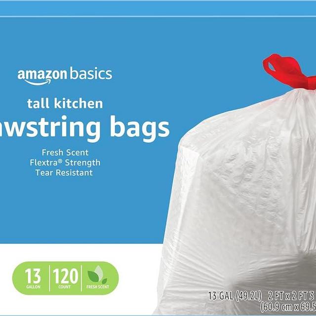 Amazon Basics Flextra Tall Kitchen Drawstring Trash Bags, Fresh Scent, 13 Gallon, 120 Count