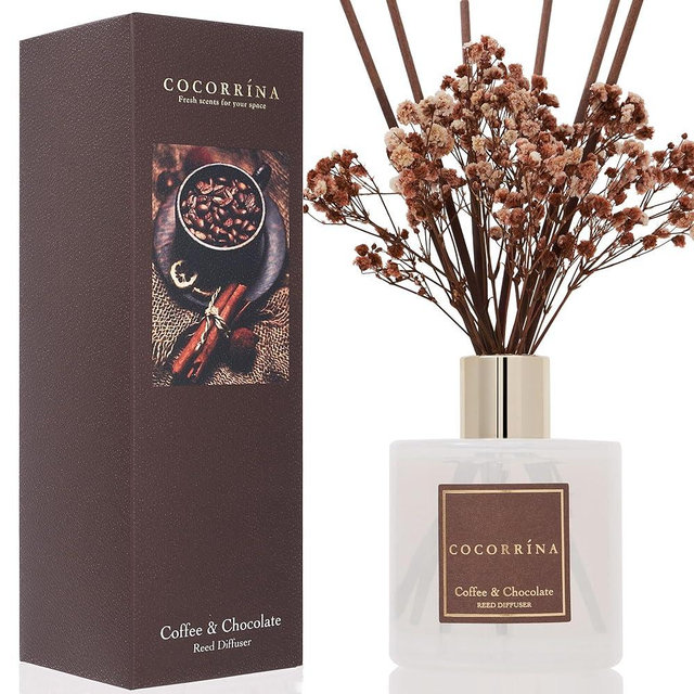 Cocorrína Reed Diffuser Sets - Coffee & Chocolate Scented Diffuser with Sticks Home Fragrance Essential Oil Reed Diffuser for Bathroom Shelf Decor