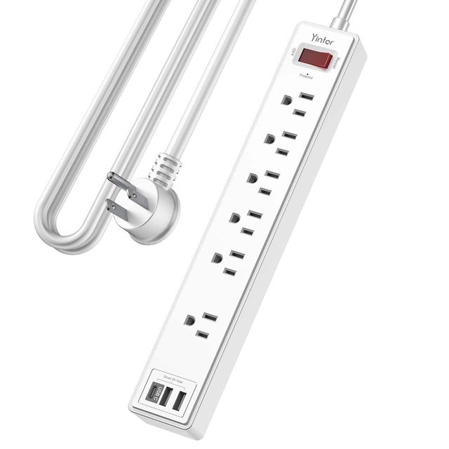 10 Ft Power Strip Surge Protector - Yintar Extension Cord with 6 AC Outlets and 3 USB Ports for Home, Office, Dorm Essentials, 1680 Joules, ETL Listed, White