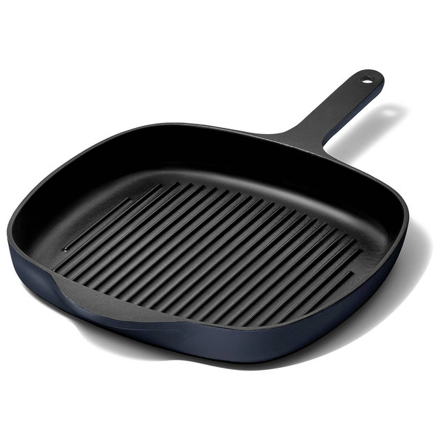 Caraway Home Enameled Cast Iron Grill Pan Midnight Blue: 10.5" Hand Wash, Electric & Gas Compatible, Lifetime Warranty