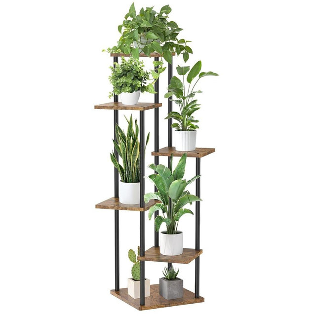 Oppro 6 Tier Plant Stand Indoor Outdoor, Tall Corner Wood Metal Plant Shelf Holder Clearance, Large Multiple Flower Orchid Pot Rack for Patio Orchid Office Porch Living Room Bedroom Garden Balcony, Black