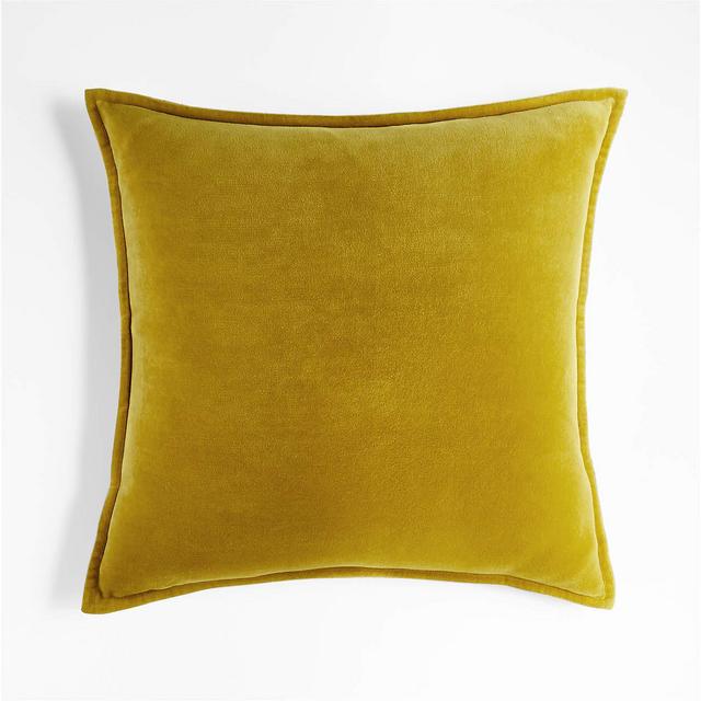 Ochre 20"x20" Washed Organic Cotton Velvet Throw Pillow Cover with Down-Alternative Insert