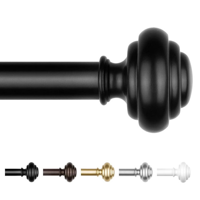 KAMANINA Black Curtain Rods for Windows 72 to 144 Inches (6-12ft) Long Heavy Duty Curtain Rods, 7/8 Inch Adjustable Decorative Drapery Rods Set with Modern Finials