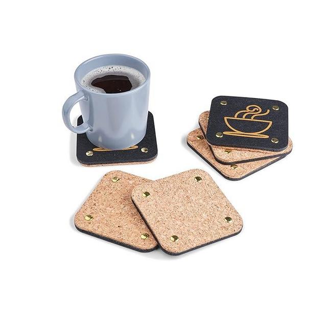 JTJ Sourcing Summit One Cork Coasters for Drinks, Set of 6 (4 x 4 Inch, 5mm Thick) - Bar Accessories for The Home bar Set, Absorbent Cork Drink Coasters The Ideal Man cave Accessories
