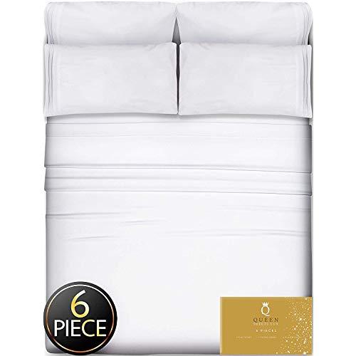 6 Piece Queen Sheets Bed Sheets Queen Size - Sheets Queen Size Sheets Queen Bed Sheets Queen Sheet Set Queen Size 6 Piece Deep Pocket Queen Sheets Microfiber Sheets Queen Bedding Sets Sheet White