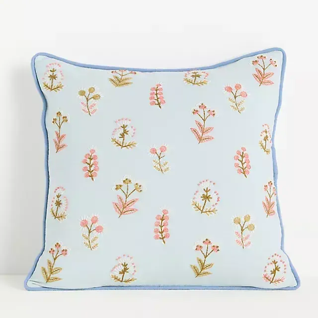 Rosalie Cotton Embroidered Floral Pillow